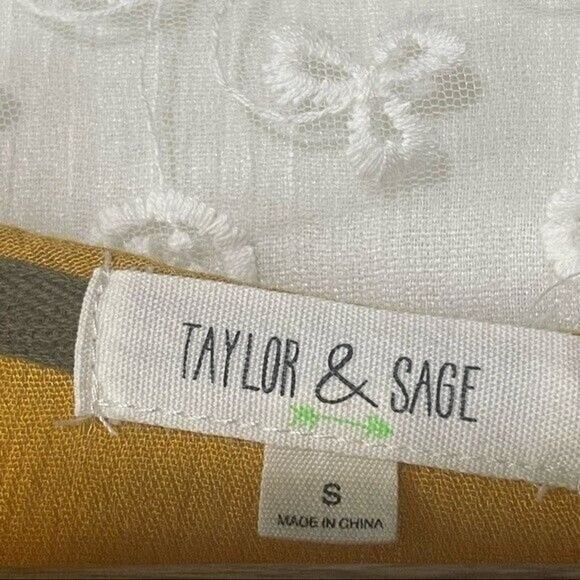 Taylor & Sage Womens Small Mustard Bell Sleeve Tie V-Neck Boho Peasant Blouse - Picture 4 of 10